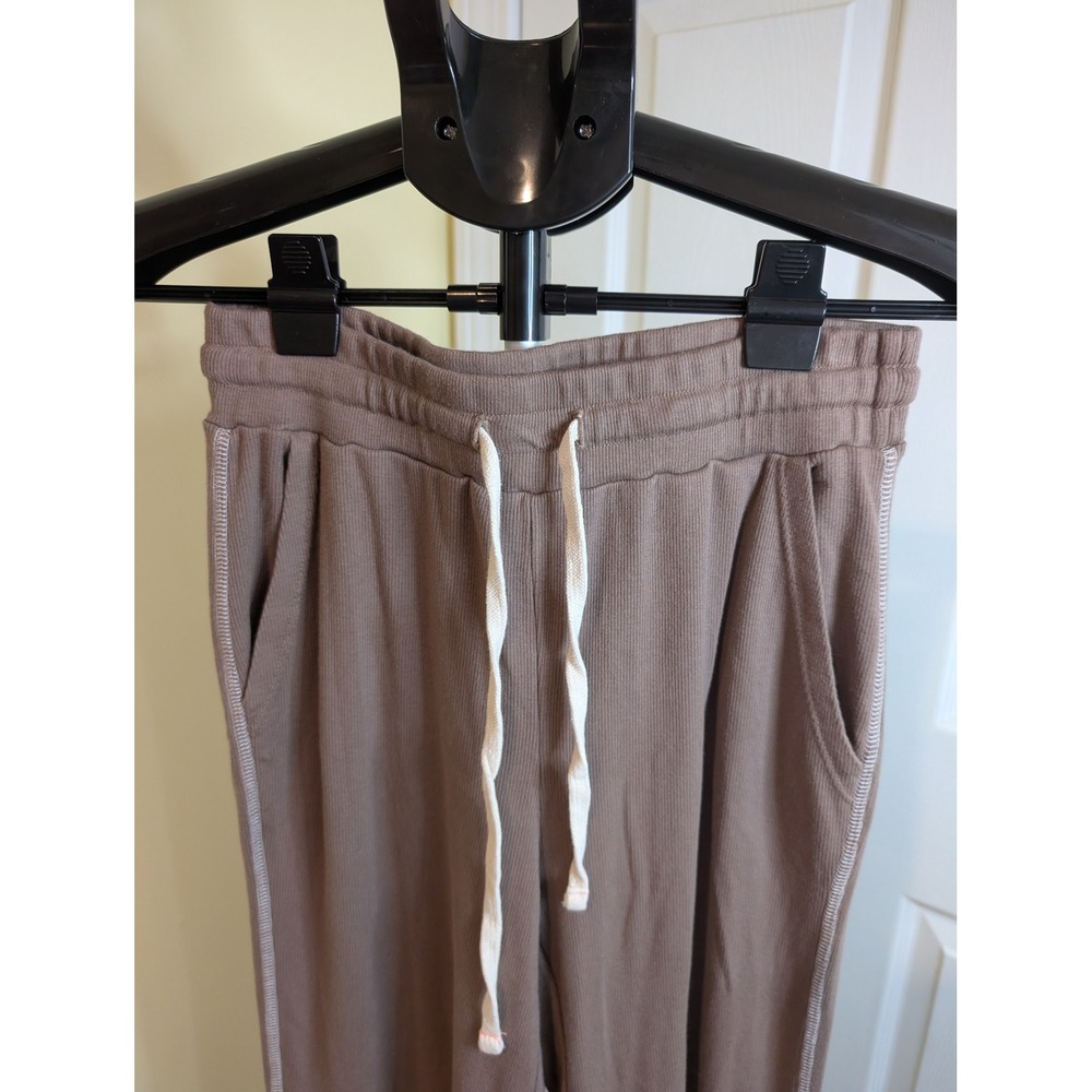 Sundry Ribbed Knit Wide Leg Lounge Pants Brown Drawstring - Size XS - Picture 6 of 6